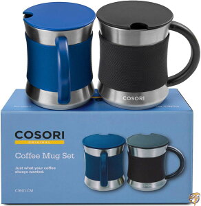 COSORI Coffee Mug with Lids Set of 2, Stainless Steel Cups with 