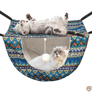猫 ハンモック ケージ用 JSPYFITS 耐荷重10kg 47×38cm 長さ調整可能 昼寝 夏冬両用 子猫成猫適用 ぬいぐるみ付き 調節可ベッド ねこハンモック 通気性