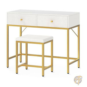 メイクアップバニティデスク ホワイト/ゴールドデスク 引き出し2つ付き インテリア SUPERJARE スーパージャレ