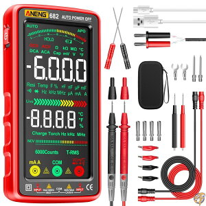 ANENG 682 充電式 6000カウント テスター、TRMS マルチメーターテスター、カラーLCD大画面 デジタルボルトメーター、 自動範囲選択アンペアメーター、 AC/DC電流、電圧、NCV、連続性、抵抗、キャ