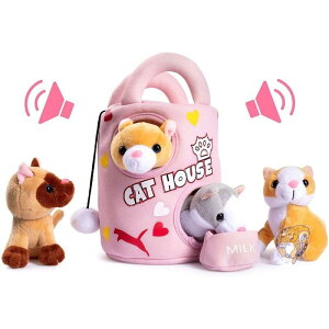 4匹の猫と猫のお家のおもちゃ Plush Creations しゃべる ぬいぐるみ 送料無料
