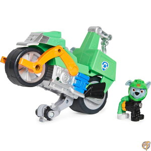 Paw Patrol, Moto Pups Rockyfs Deluxe Pull Back Motorcycle Vehicle with Wheelie Feature and Figure