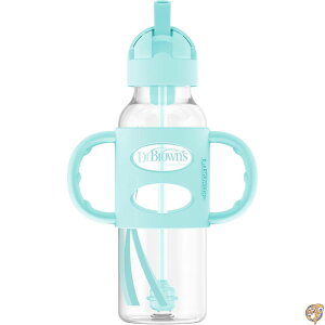 Dr. Brown�fs Milestones Narrow Sippy Straw Bottle with 100% Silicone Handles, 8oz/250mL, Green, 1 Pack, 6m+