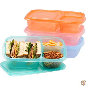 EasyLunchboxes - Original Stackable Lunch Boxes Reusable 3-Compartment Food Containers for Kids and Adults Bento Box Meal Prep, School, & Work BPA Free, Set of 4 (Pastels)