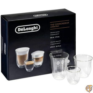 DeLonghi America 551329971 Fancy Collection double Walled Thermo Espresso, Cappuccino & Latte Macchiato Glasses (Set of 6), Clear