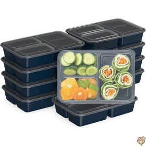 Bentgo Prep 3-Compartment Meal-Prep Containers with Custom-Fit Lids - Microwaveable, Durable, Reusable, BPA-Free, Freezer and Dishwasher Safe Food Storage 10 Trays & (Navy Blue)