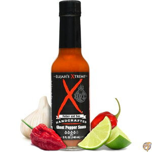 y1000~N[|撅30l4`zElijah's Xtreme Ghost Pepper Hot Sauce, Handcrafted Award Winning Blend of Peppers, Habanero Garlic & Lime, Extreme Heat Flavor