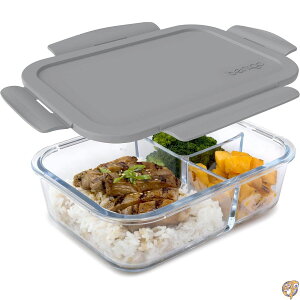 �y�ő�2026�~�N�[�|���z�M���zBentgo Glass Lunch Box - Leak-Proof Bento-Style Food Container with Airtight Lid and Divided 3-Compartment Design 5 Cup Capacity for Meal Prepping, Portion-Controlled Meals Adults (Gray)