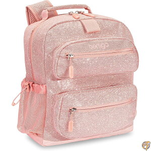 Bentgo Kids Backpack - Glitter Designed Lightweight 14 for School, Travel & Daycare Roomy Interior, Durable Water-Resistant Fabric Loop Lunch Bag (Glitter Edition Petal Pink)