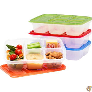 EasyLunchboxes - Patented Design Bento Lunch Boxes Reusable 5-Compartment Food Containers for School, Work, and Travel, Set of 4 (Classic)
