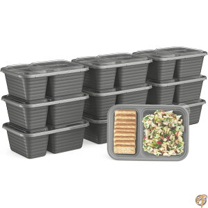 Bentgo Prep - 2-Compartment Snack Containers with Custom-Fit Lids Reusable, Microwaveable, Durable BPA -Free, Freezer and Dishwasher-Safe Meal Food Storage 10 Trays & (Pewter)