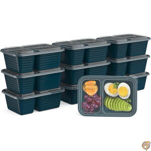 Bentgo Prep - 2-Compartment Snack Containers with Custom-Fit Lids Reusable, Microwaveable, Durable BPA -Free, Freezer and Dishwasher-Safe Meal Food Storage 10 Trays & (Deep Teal)