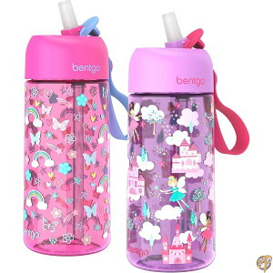 �y300�~�N�[�|���z�M���zBentgo Kids Water Bottle 2-Pack - New, Improved 2023 Leak-Proof BPA-Free 15 oz Cups for Toddlers & Children Flip-Up Safe-Sip Straw School, Sports, Daycare, Camp (Rainbows Butterflies/Fairies)