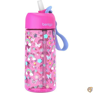 Bentgo Kids Water Bottle - New & Improved 2023 Leak-Proof, BPA-Free 15 oz. Cup for Toddlers Children Flip-Up Safe-Sip Straw School, Sports, Daycare, Camp More (Rainbows Butterflies)