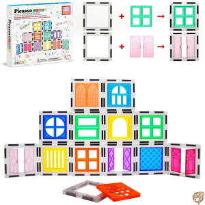 y|Cg3{2028ԁzPicassoTiles 30 Piece Window and Door Clip On Magnetic Blocks Magnet Tiles Magnets Building Tile Construction Toy Set STEM Education Toys Learning Kit Stacking Block Playset Boys & Girls Age 6+ PT30