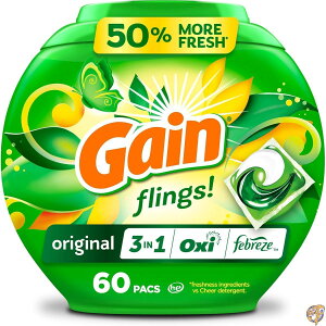 Gain flings Laundry Detergent Soap Pacs, HE Compatible, 60 ct, Long Lasting Scent, Original Scent