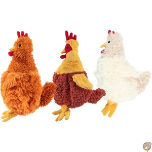 Best Pet Supplies Chicken Crinkle Plush Dog Toys for Interactive Play, Puppy and Senior Indoor Colorful Toy Shape, Cute Cuddly - Bundle (Brown, Beige, Wine Red)