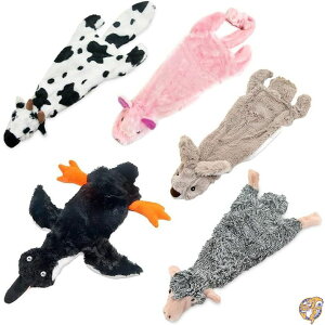 Best Pet Supplies 2-in-1 Stuffless Squeaky Dog Toys with Soft, Durable Fabric, No Stuffing for Indoor Play, Holds a Plastic Bottle - Large (Hare, Sheep, Cow, Pig, Penguin)
