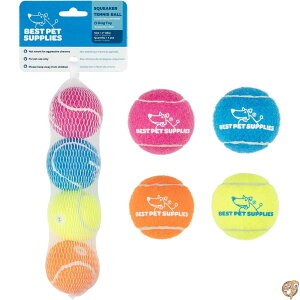 Best Pet Supplies Squeaky Tennis Balls for Dogs, 4-Pack, Heavy-Duty Interactive Toys Throwing and Fetching, Supports Exercise Natural Behavior Training, Durable - Small