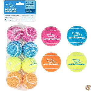 Best Pet Supplies Squeaky Tennis Balls for Dogs, 8-Pack, Heavy-Duty Interactive Toys Throwing and Fetching, Supports Exercise Natural Behavior Training, Durable - Small
