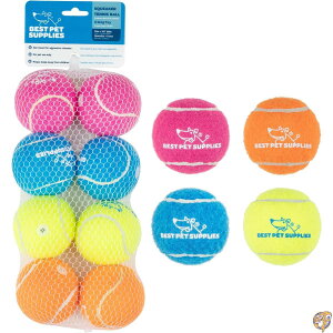 Best Pet Supplies Squeaky Tennis Balls for Dogs, 8-Pack, Heavy-Duty Interactive Toys Throwing and Fetching, Supports Exercise Natural Behavior Training, Durable - Medium