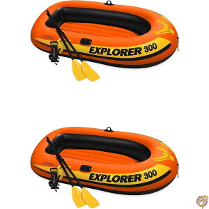 �y5���ő�1500�~�N�[�|���zIntex Explorer 300 Compact Fishing 3 Person Raft Boat w/Pump & Oars (2 Pack)