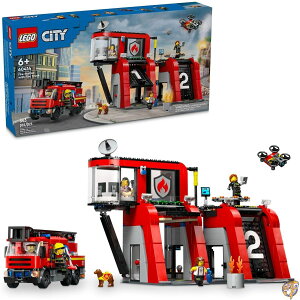 LEGO City Fire Station with Truck Toy, Action Packed Toy Playset, Birthday Gift Idea for Kids Ages 6 and Up who Love Pretend Play Toys, Includes a Dog Figure 5 Minifigures, 60414