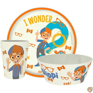 �y5���ő�1500�~�N�[�|���zZak Designs Blippi Kids Dinnerware Set 3 Pieces, Durable and Sustainable Melamine Bamboo Plate, Bowl, Tumbler are Perfect For Dinner Time With Family (Blippi, TABBS)