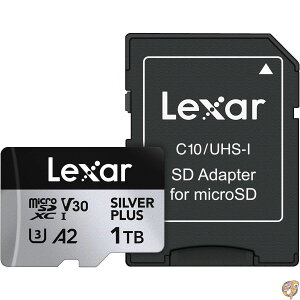 Lexar 1T Professional Silver Plus Micro SD�J�[�h UHS-I C10 U3 V30 �t��HD & 4K �ő�205/150MB/s microSDXC�������[�J�[�h �r�f�I�O���t�@�[/�Q�[�}�[���� (LMSSIPL001T-BNANU)