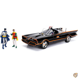 Batmobile Working Lights with Batman and Robin Figures, 1966 Classic TV Series Jada 98625 1/18 Scale Diecast Model Toy Car