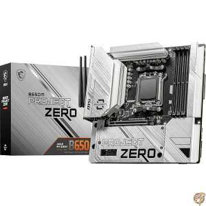 MSI B650M Project Zero �Q�[�~���O�}�U�[�{�[�h (AMD Ryzen 9000/8000/7000�V���[�Y�v���Z�b�T�AAM5�ADDR5�APCIe 4.0�AM2�X���b�g�ASATA 6Gb/s�AUSB 3.2 Gen 2�AHDMI/DP�AWi-Fi 6E�ABluetooth 5.3�A2.5Gbps LAN�AMATX)�B