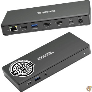 Plugable USB C �h�b�L���O�X�e�[�V���� �f���A�����j�^�[ 2 HDMI�|�[�g Power Delivery�Ή� �m�[�gPC�p�h�b�N Windows/ChromeOS�Ή� 1x C/3x USB/�C�[�T�l�b�g/�I�[�f�B�I���� �h���C�o�s�v (UD MSTH2)