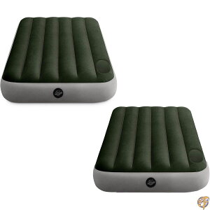 INTEX 64761E Dura Beam Standard Downy Air Mattress: Fiber Tech Twin Size Built in Foot Pump 10in Bed Height 300lb Weight Capacity, 2 Pack