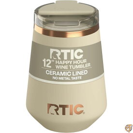 【クーポン配信中】RTIC Happy Hour 12オンス ワインタンブラー フタ付き セラミックライニング Dark Beach 保温・保冷対応ステンレス製 持ち運びに便利な脚なしカップ 旅行・ピクニック・アウトドアキャンプに
