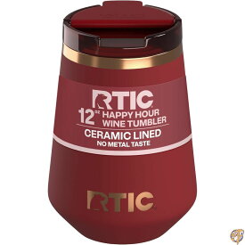 【クーポン配信中】RTIC Happy Hour 12オンス ワインタンブラー 蓋付き セラミックライニング ブラックチェリー 保温・保冷 ステンレス製 旅行・ピクニック・アウトドアキャンプに便利な脚なしカップ