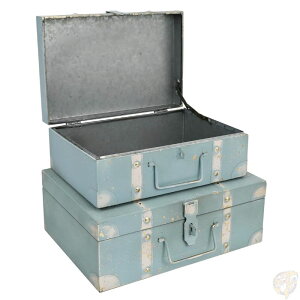 BellaDecor ���B���e�[�W�� �X�`�[�� �g�����N 2�Z�b�g �u���[ �� �A���e�B�[�N�� ���[�{�b�N�X �W�t�� ������� �C���e���A �f�B�X�v���C ���g�� �������� ���[�P�[�X �召�Z�b�g �N���[�[�b