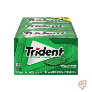 トライデント Trident シュガーフリーガム スペアミント 14粒入り 15 パック ガム お菓子 個包装 まとめ買い お配り