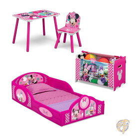 【先着30名様!全品555円OFF】ディズニー ミニーマウス キッスインテリア4点セット 幼児用ルームインアボックスセット スリープ＆プレイ 幼児用ベッド テーブル 椅子1脚 おもちゃ箱付き ピンク Delta Children デルタチルドレン