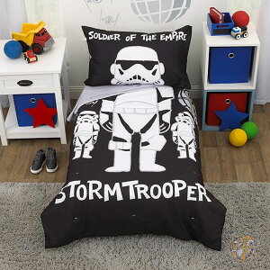 【1000円/555円クーポン配信中】ディズニー Disney スターウォーズ ストームトルーパー 幼児用ベッドセット 4点 ブラック&ホワイト 掛け布団 フィットボトムシーツ フラットトップシーツ リバ