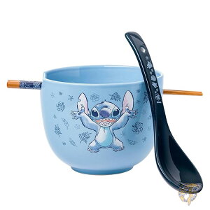 ディズニー リロ&スティッチ お茶碗 お椀 ハンズアップ 葉っぱと花 セラミック ラーメン ヌードル ライスボウル 箸とスプーン付き 電子レンジ対応 20オンス 590ml シルバーバッファロー Silver B
