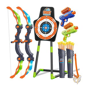 アーチェリー おもちゃ 5歳 6歳 7歳 8歳 9歳 10歳 11歳以上の男の子向け 誕生日プレゼント 室内外 アクティビティ 玩具 LEDライトアップ アーチェリーおもちゃ 2個パック 吸盤矢20本付き ターゲ