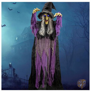 ハロウィン 72インチ 182cm 吊り下げ 魔女飾り 屋外用 空飛ぶ おしゃべりゴースト デコレーション 光る目 音連動 屋外 屋内 お化け屋敷 小道具 芝生 庭 ガーデン用 パープル ハロウィン 飾り ア