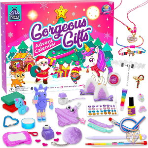 アドベントカレンダー 6歳以上 女の子向け 24日間 キッズ クリスマス カウントダウンキット ホリデーおもちゃ ジュエリー フィジェット メイクアップ DIYクラフト ティーン向け アクセサリー