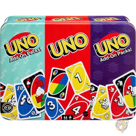 UNO ウノ カードゲーム 2つの追加パック コレクター向け缶付き お子様 大人 家族 ゲームナイト 2〜10人用 マテル ゲーム Mattel Games おもちゃ クリスマス