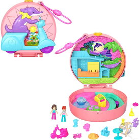 ポリーポケット Polly Pocket 人形＆プレイセット アドベンチャーモペットコンパクト 旅行用おもちゃ マイクロ人形2体 ペット 動物 乗り物アクセサリー付き おもちゃ