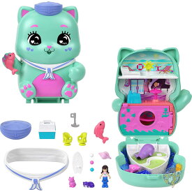 【最大2000円クーポン15日】ポリーポケット Polly Pocket 人形とプレイセット セットセイルキティコンパクト Set Sail Kitty Compact マイクロドール 1体付き 旅行用おもちゃ ペットの猫 フード＆ファッションスタイリングアクセサリー おもちゃ
