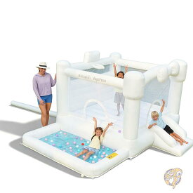 ホワイト バウンスハウス AirMyFun エアマイファン ウェディング 結婚式 パーティー仕様 デコレーション 大型エア遊具 すべり台 ボールプール ウォータープール対応 バスケットゴール キッズスペース 誕生日 二次会 ホームパーティー 記念撮影 約345×310×195cm 日本未発売