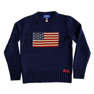 POLO RALPH LAUREN �����t���[���� BOYS �t���b�O �R�b�g�� �N���[�l�b�N �Z�[�^�[ 323668285 �|�� �j�b�g �����Y ���f�B�[�X �{�[�C�Y �l�C�r�[ �� �l�C�r�X PLFLAG COTTON CREW SWEATER �g�b�v�X �v���I�[�o