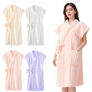 \マラソン大幅ポイントUP/バスローブ マイクロファイバー ガウン 高級 膝丈 ひざ丈 半袖 速乾 軽量 吸水性 ふわふわ 冬 厚手 マタニティ 子育て ワンオペ 時短 レディース メンズ ママ 女性