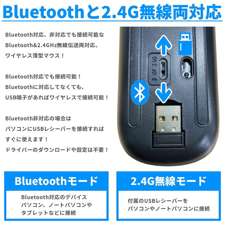 楽天市場】ワイヤレス マウス Bluetooth 2.4GHz 静音 シルバー 無線